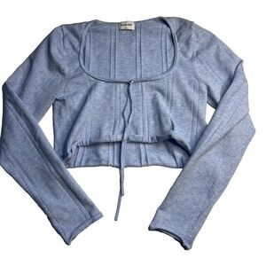 Sunday Best Long Sleeve Cropped Shirt Women XL Blue Comfort‎ Lounge Travel Soft